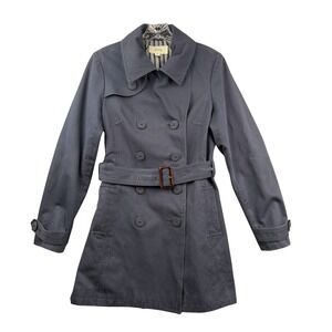 Merona Women's Double Breasted Trench Coat Navy Blue Size Small Belted